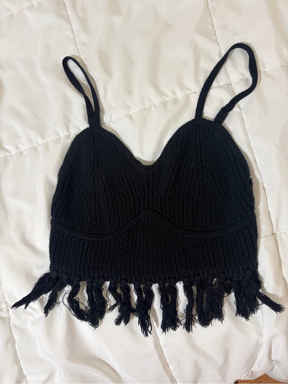 wild fable Black Crochet Fringe Crop Tank